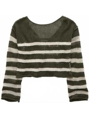 AE Off The Shoulder Crochet Sweater American Eagle Green Striped NWT XS